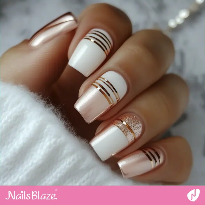 Classy Nails with Rose Gold Stripes | Rose Gold Nail Art- NB7847