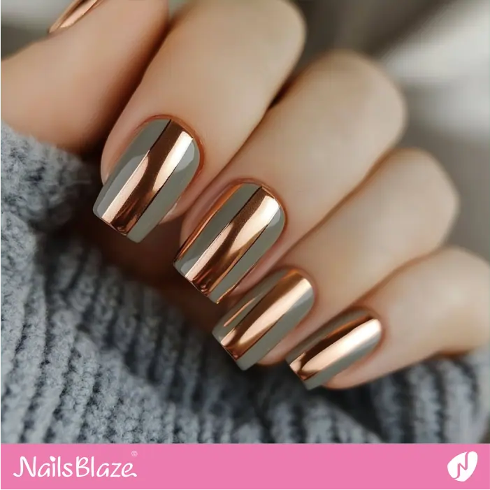 Vertical Stripe for Green Nails | Rose Gold Nail Art- NB7848