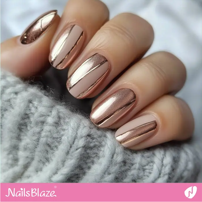 Simple Nails Design with Rose Gold Stripes | Rose Gold Nail Art- NB7849