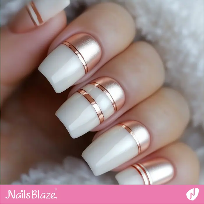 Rose Gold Stripes for Pearly White Nails | Rose Gold Nail Art- NB7850