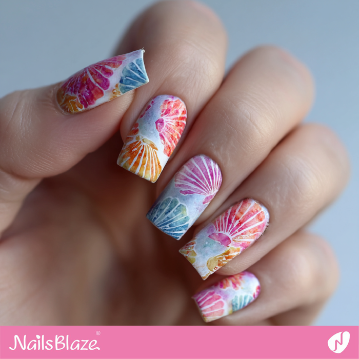 Watercolor Seashell Nails Design | Seashell Nails- NB8215