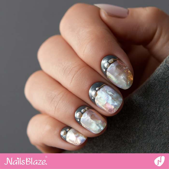 Shell Sheet Reverse French Nails | Seashell Nails- NB8218