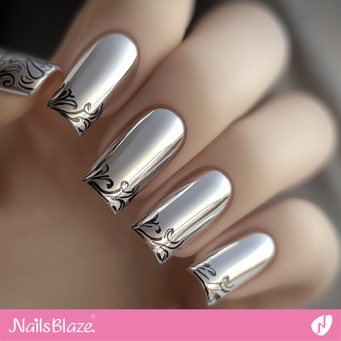 Patterned Tips for Silver Nails Design | Silver Nails- NB7604