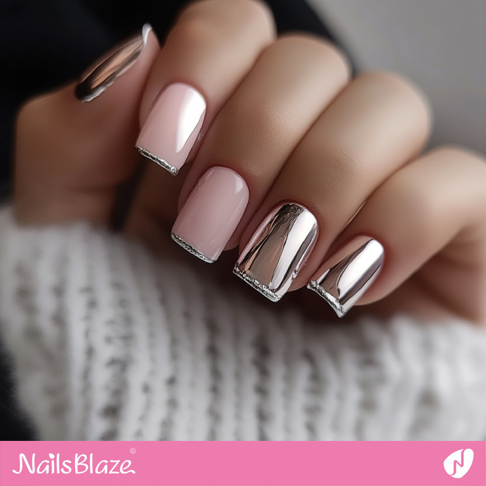 Classy Silver Nails Micro French Design | Silver Nails- NB7605