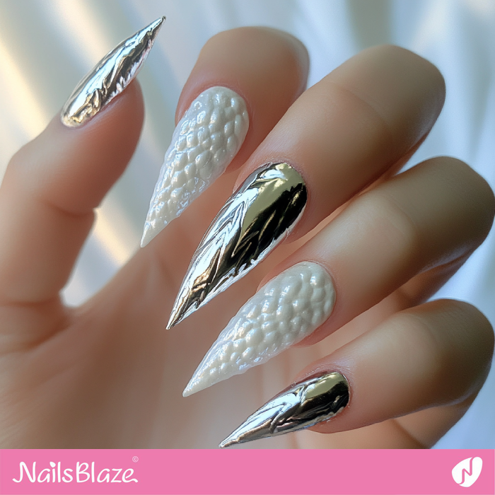 Silver Nails with Dragon Print Accents | Silver Nails- NB7593