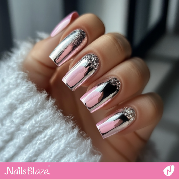 Pink and Silver Elegant Nails Design | Silver Nails- NB7595