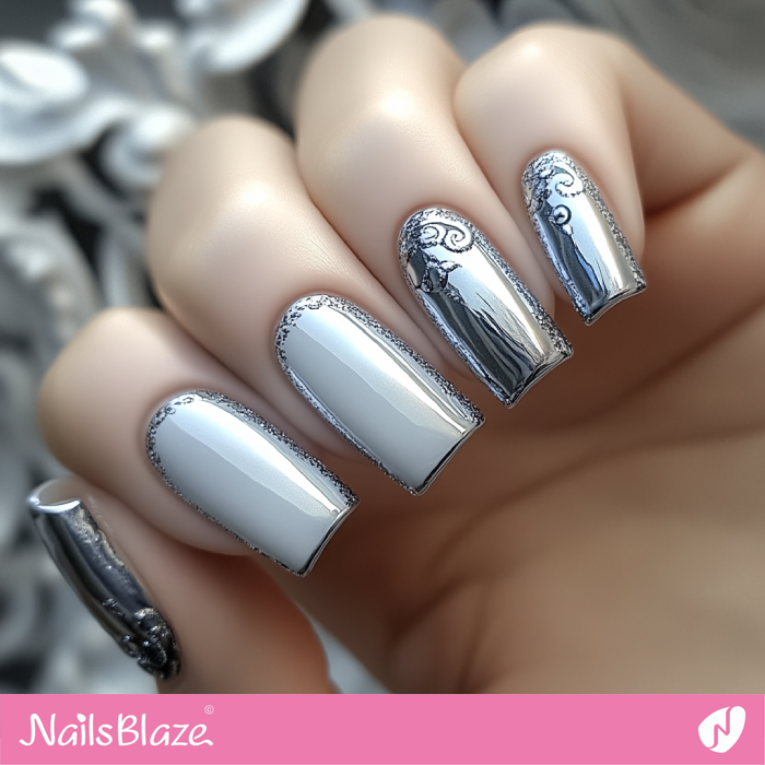 Silver Nails with Outline Design | Silver Nails- NB7597