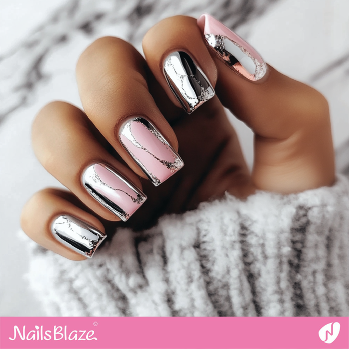 Silver and Pink Nails Crackle Design | Silver Nails- NB7599