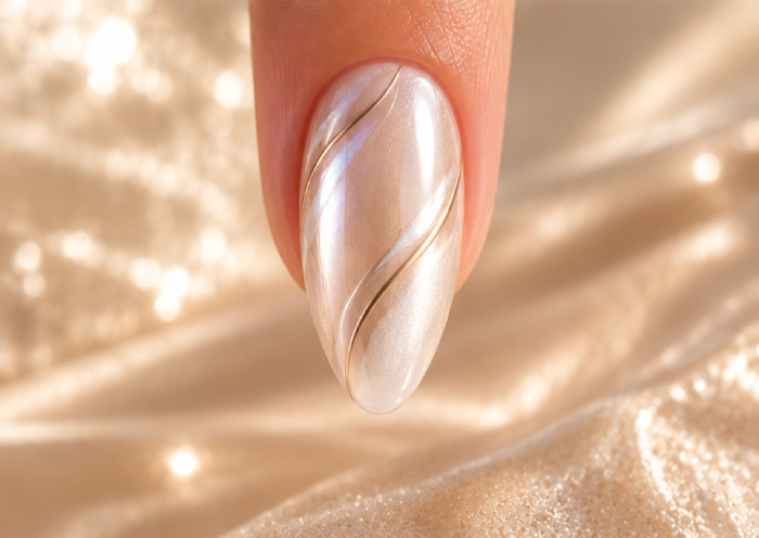 Champagne and White Chrome Nails