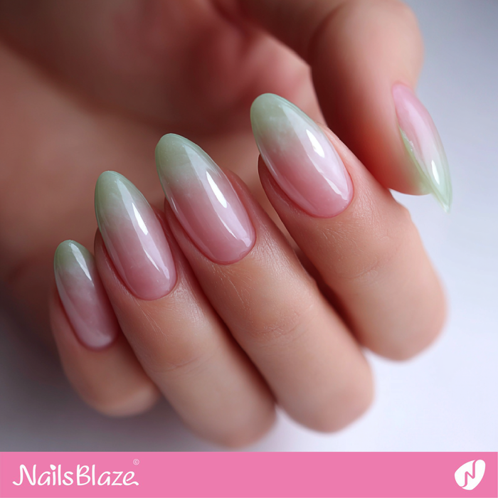 Watery Nude Nails Green Ombre French Design | Watery Nails- NB8247