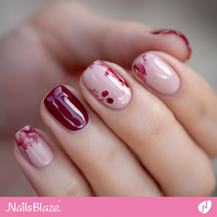 Watery Pink and Raspberry Nails Design | Watery Nails- NB8248