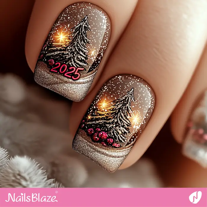 Forest in Snow Nails Design | Winter 2025 Nails - NB6629