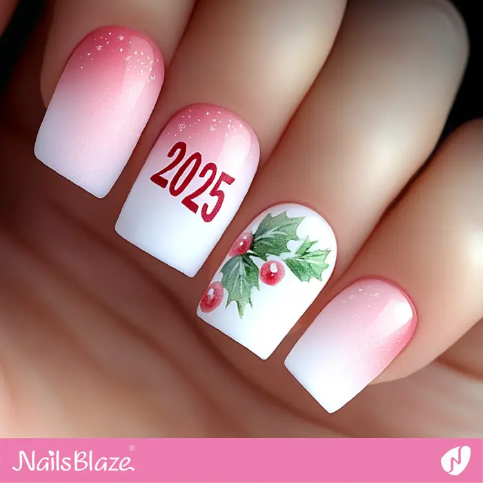 Winter Ombre Nails with Holly Leaf | Winter 2025 Nails - NB6655