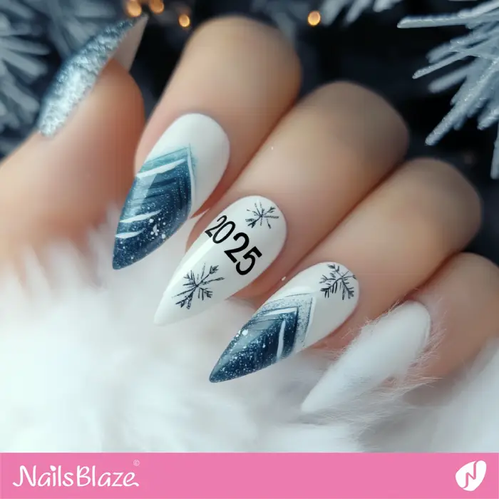 Blue and White Winter Nails Design | Winter 2025 Nails - NB6623