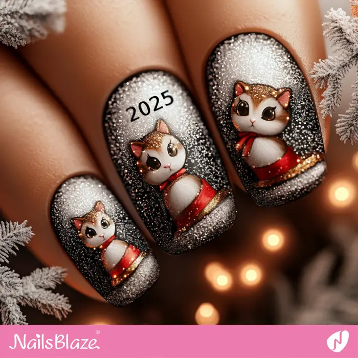 Cat in Snow Nails Design | Winter 2025 Nails - NB6624