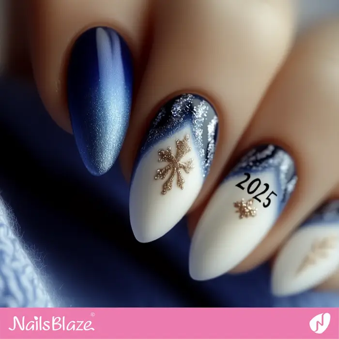 Shimmer Blue Nails with Snowflake | Winter 2025 Nails - NB6627