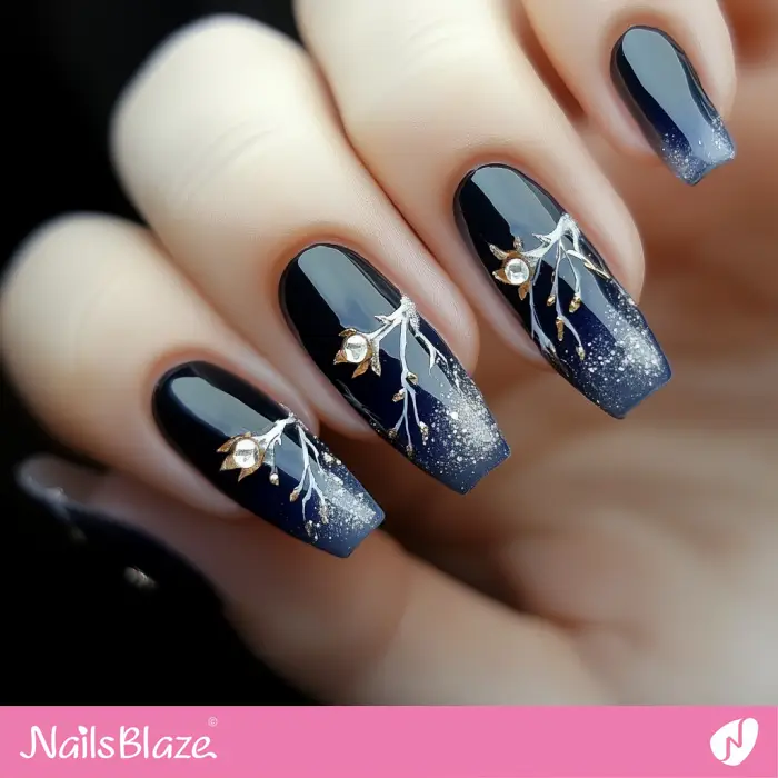 Blue Nails with Decoration for Winter | Classy Winter Nails - NB6594