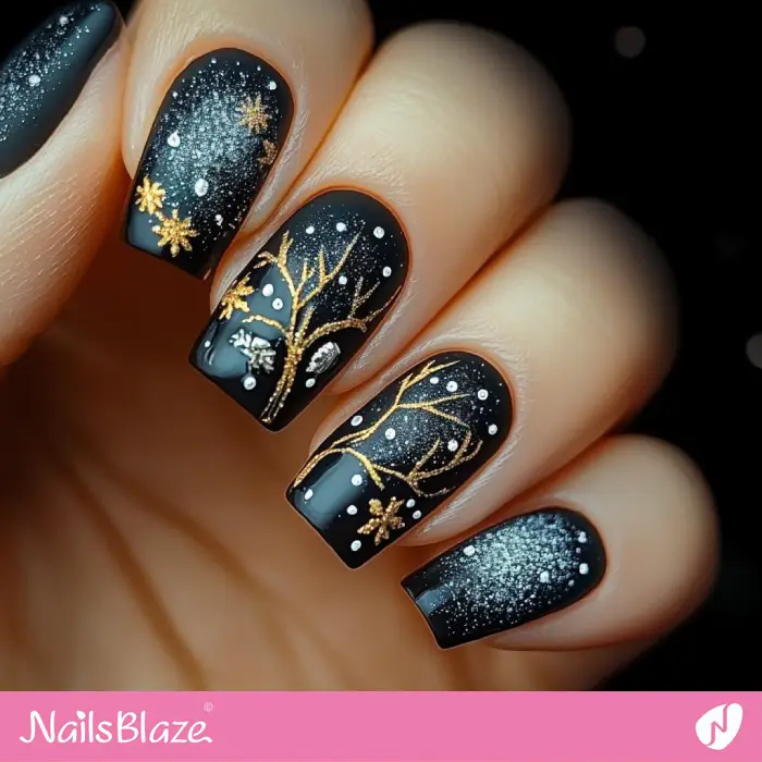 Winter Theme Black Nails | Classy Winter Nails - NB6606