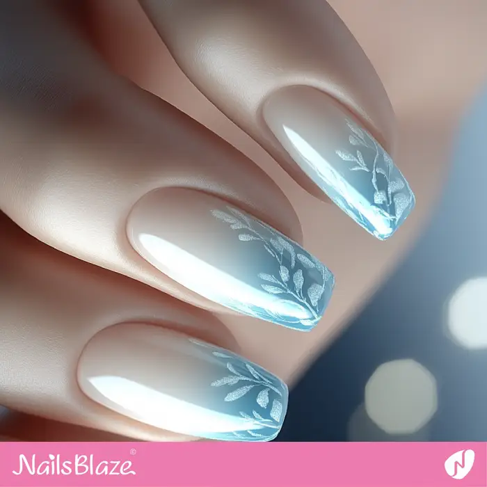 Winter Blue Ombre Nails with Leaves | Classy Winter Nails - NB6607