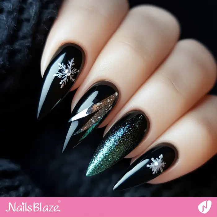 Snowflake and Glitter Winter Nails Design | Classy Winter Nails - NB6608