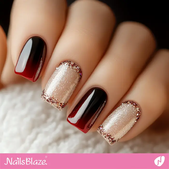 Classic Red Nails with Cold Winter Glitter Design | Classy Winter Nails - NB6609