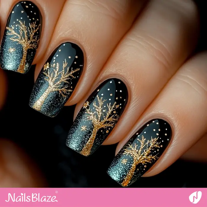 Snowy Night Nails Design | Classy Winter Nails - NB6612