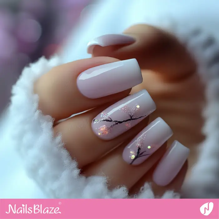 Milky Purple Nails and Winter Trees | Classy Winter Nails - NB6595