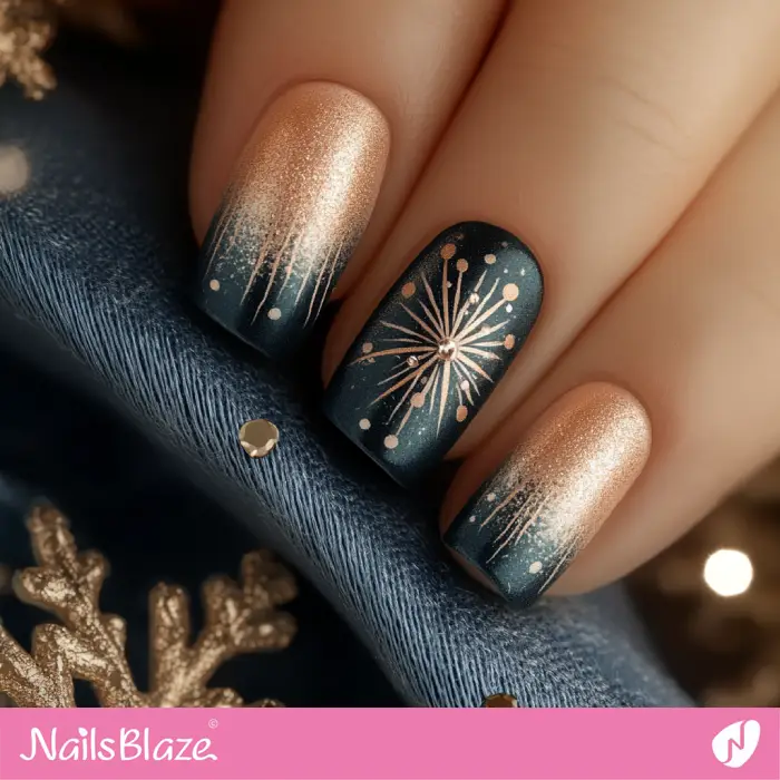 Blue Nails with Gold Snowflake For Winter | Classy Winter Nails - NB6615