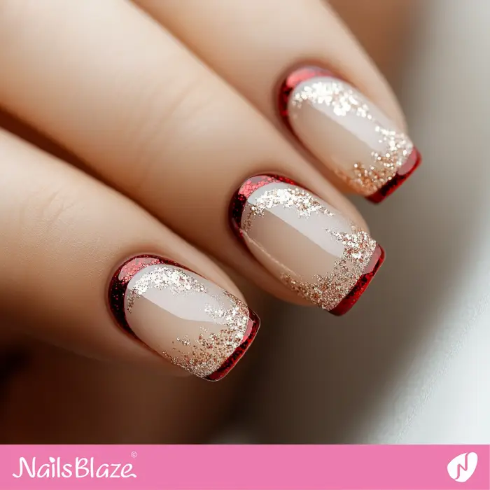 Red French Manicure Classy Foil Design | Classy Winter Nails - NB6616