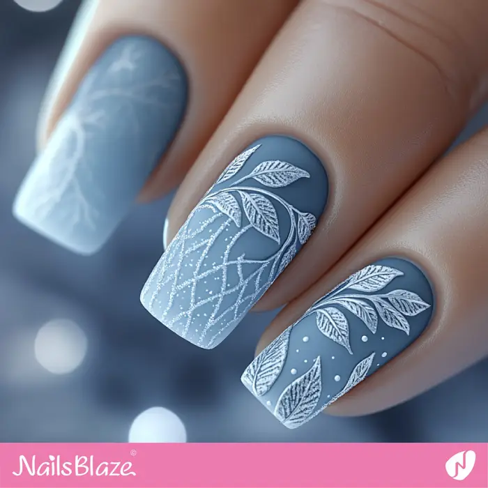 Nature in Snow Blue Nails Design | Classy Winter Nails - NB6596