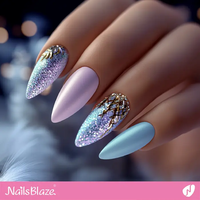 Winter Blue and Purple Glitter Nails | Classy Winter Nails - NB6598