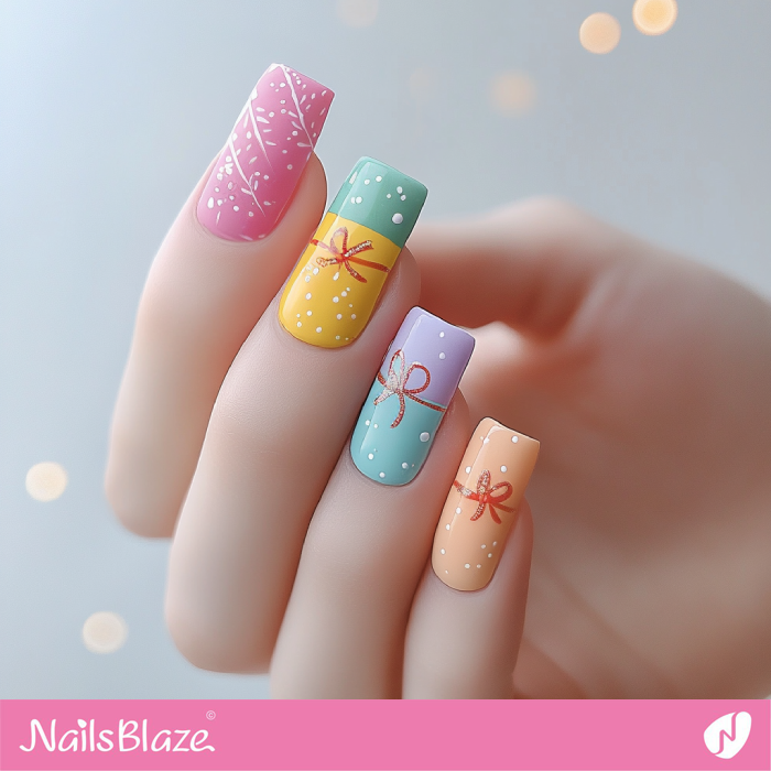 Christmas Gift Nails Design | Colorful Winter Nails - NB6704