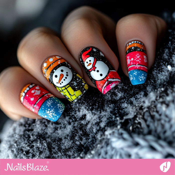 Winter Theme Snowman Nails | Colorful Winter Nails - NB6714