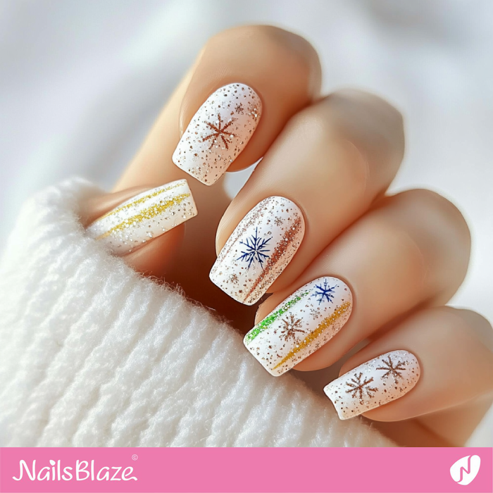 Glitter Design Snowflake Nails | Colorful Winter Nails - NB6715