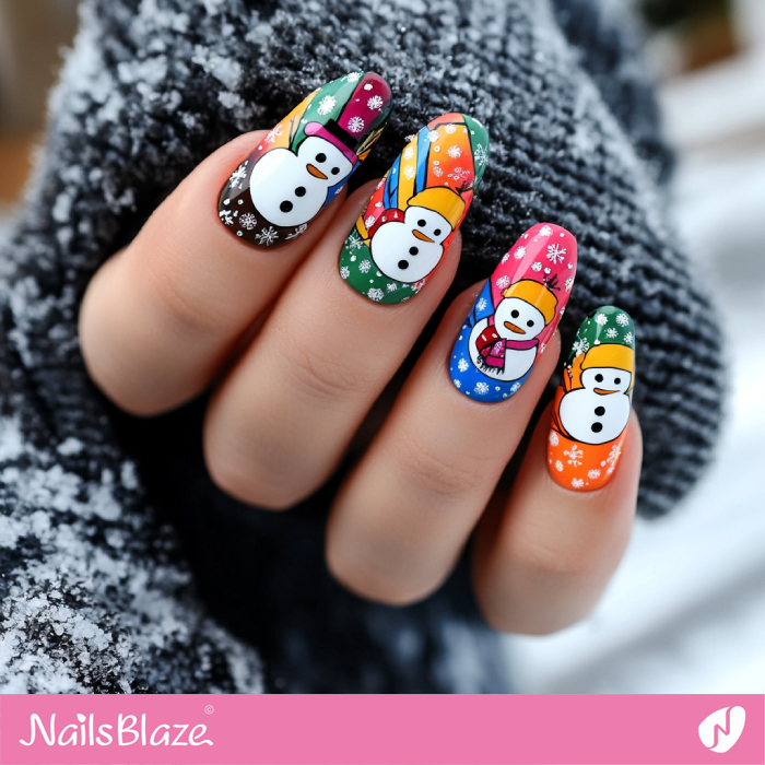 Cute Colorful Nails with Snowman | Colorful Winter Nails - NB6716