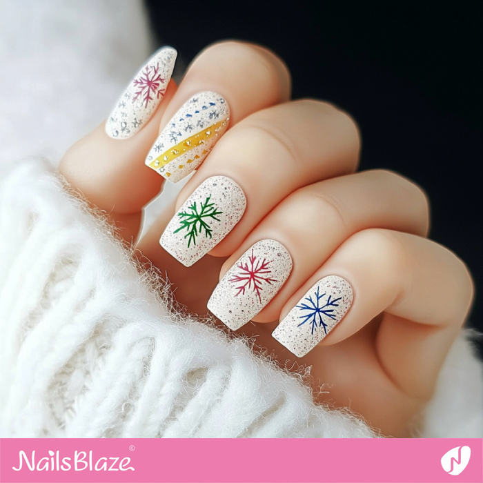 Embellished Nails with Snowflake | Colorful Winter Nails - NB6717