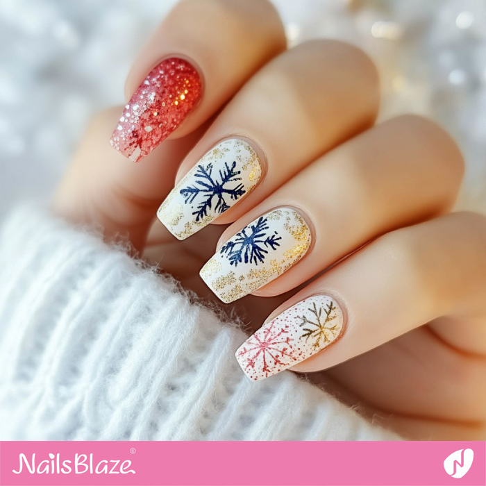 Embellished Snowflake Nails | Colorful Winter Nails - NB6705