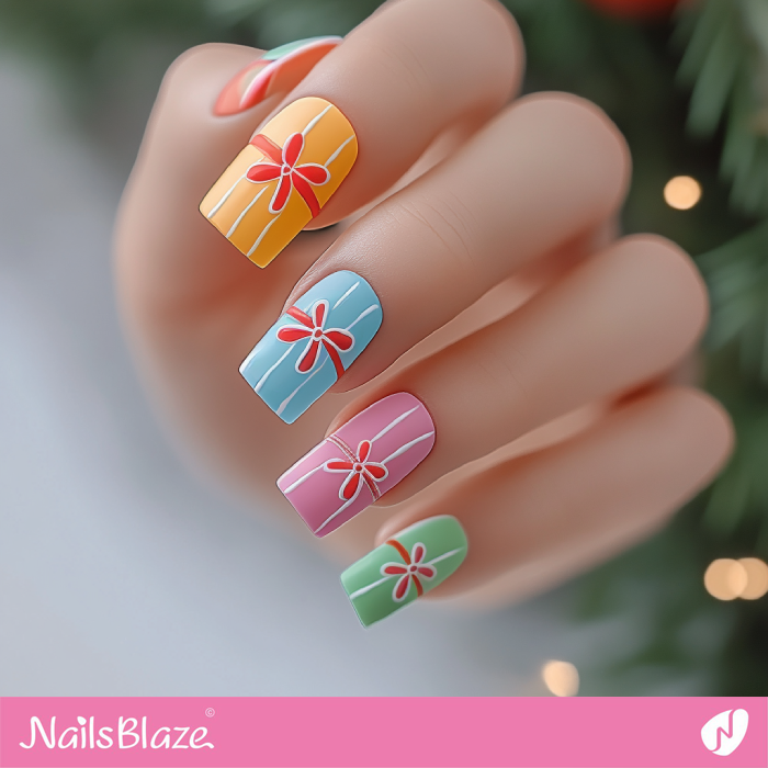 Simple Christmas Gift-inspired Nails | Colorful Winter Nails - NB6710