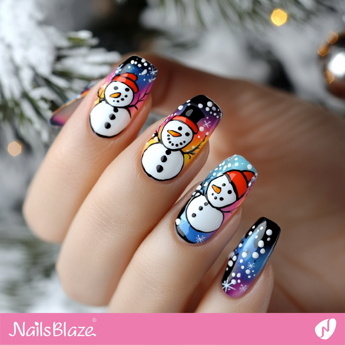 Snowman for Gradient Nails | Colorful Winter Nails - NB6711