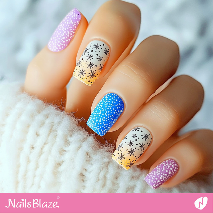 Snowflake Pattern for Colorful Nails | Colorful Winter Nails - NB6712