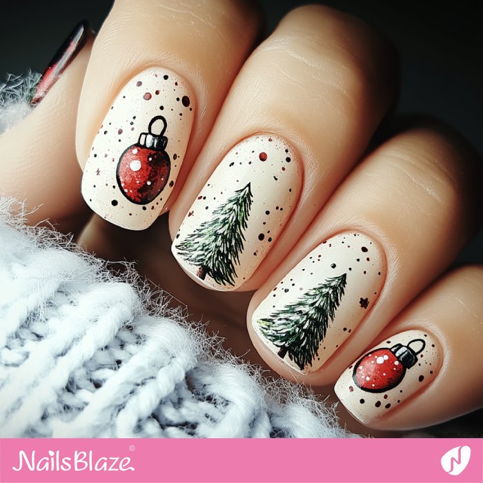 Simple Christmas Theme Nails | Cute Winter Nails - NB6689