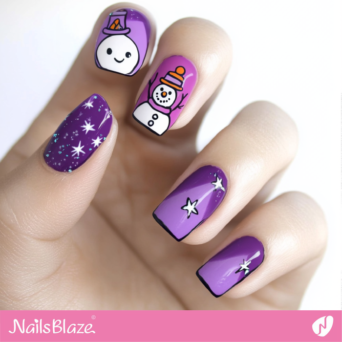 Easy Snowman Design for Purple Nails | Cute Winter Nails - NB6701