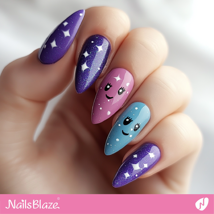 Cute Design Purple Snow Theme Nails | Cute Winter Nails - NB6703