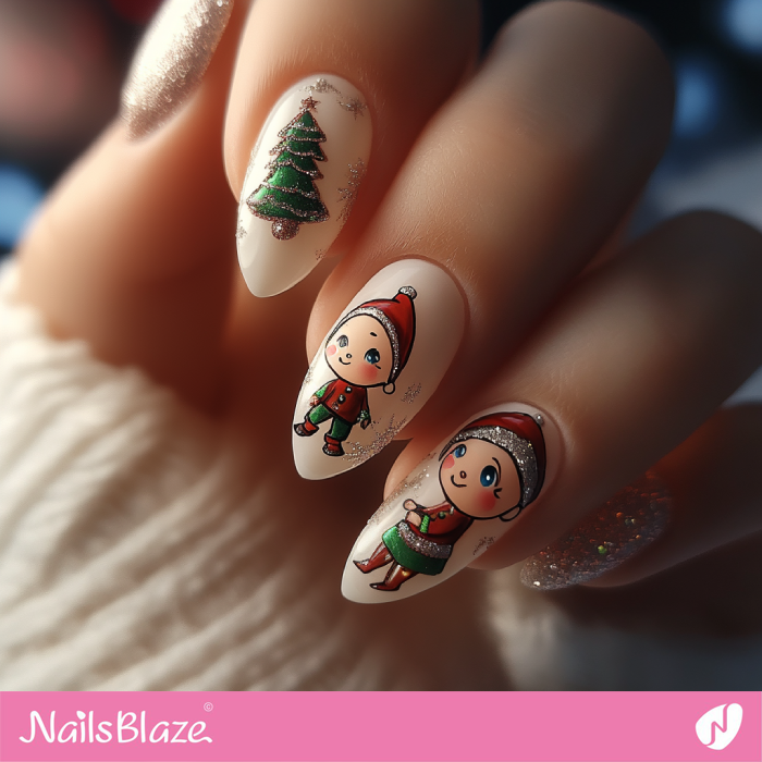 Christmas Theme Elf Nails Glitter Design | Cute Winter Nails - NB6693