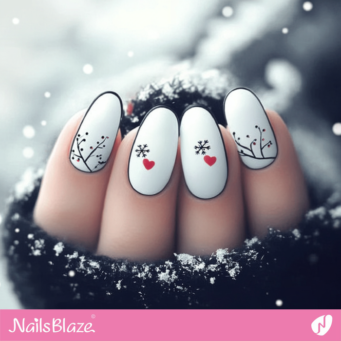 Snow White Outline Nails Design | Cute Winter Nails - NB6694