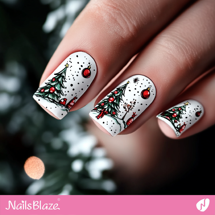 Christmas Tree Nails in Snow | Cute Winter Nails - NB6696