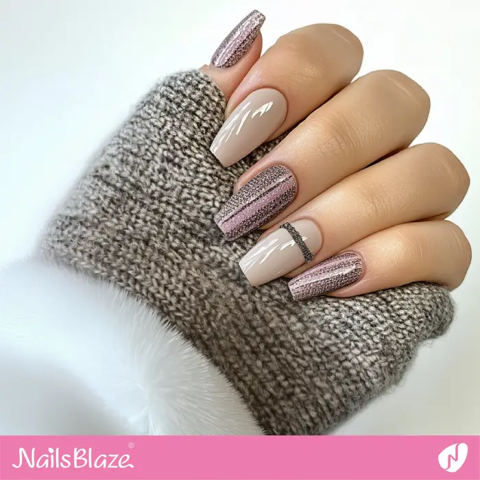 Neutral Nails Sweater-inspired Design | Neutral Winter Nails - NB6644