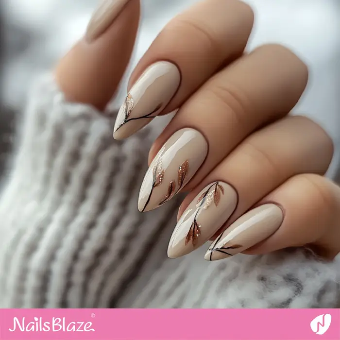 Neutral Nails Foliage Design | Neutral Winter Nails - NB6645