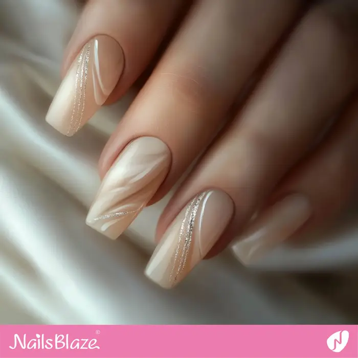 Glitter Swirl Design for Nude Nails | Neutral Winter Nails - NB6647