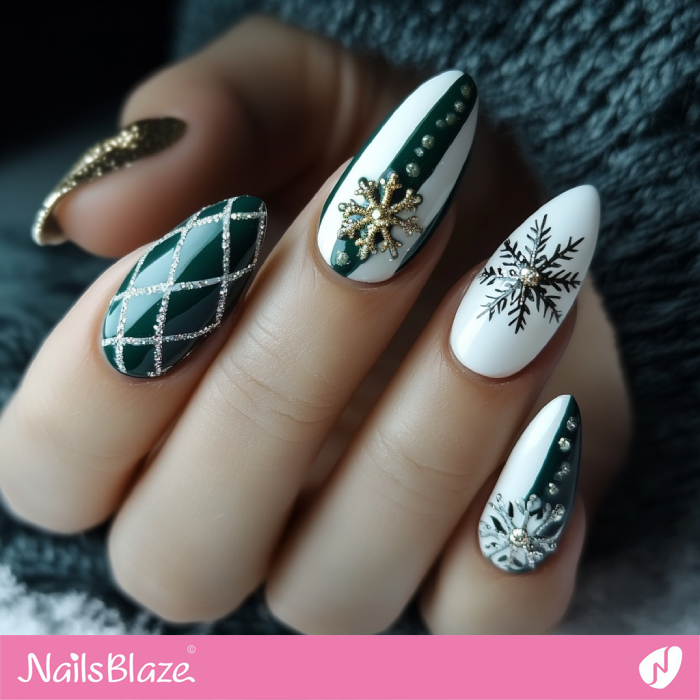 Winter Embellishment for Green and White Nails | Winter Snowflake Nails - NB6730